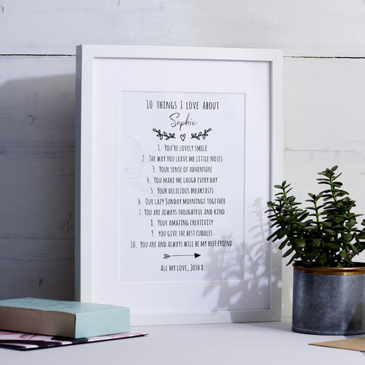 Personalised '10 Things I Love About You' Print