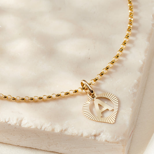 Deco 9ct Gold Heart Initial Charm Bracelet