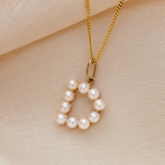 9ct Gold Pearl Initial Charm Necklace