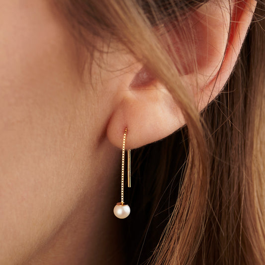 9ct Gold Pearl Thread Through Earrings