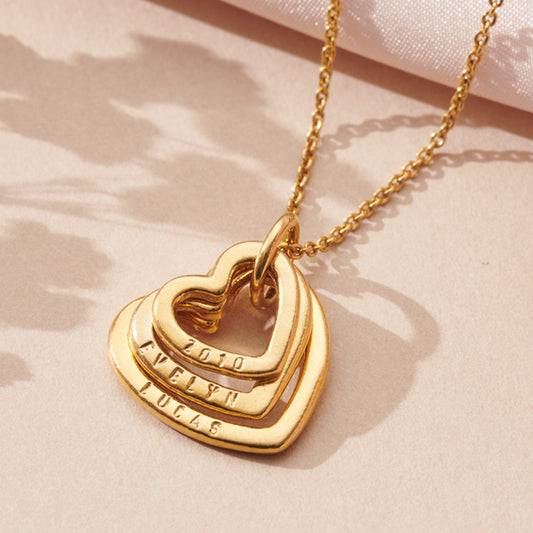 Personalised 9ct Gold Family Names Heart Necklace