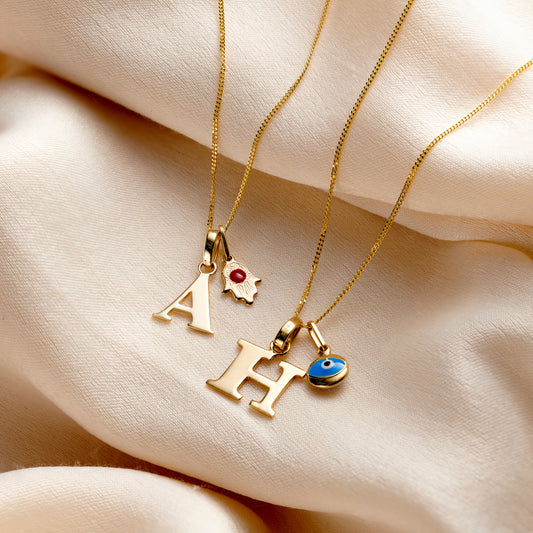 9ct Gold Talisman & Initial Necklace