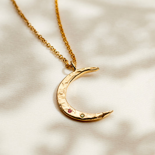 9ct Gold Crescent Moon 'You & Me' Birthstone Necklace