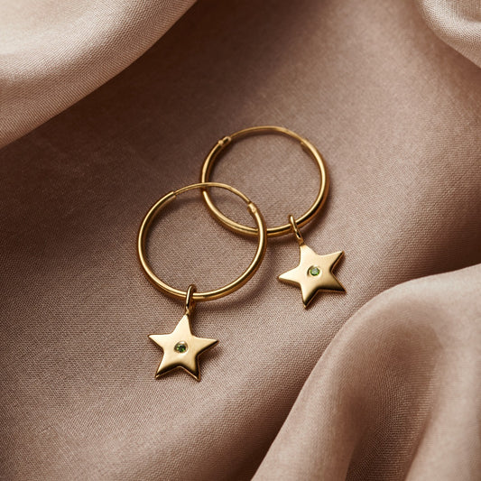 9ct Gold Birthstone Star Hoop Earrings