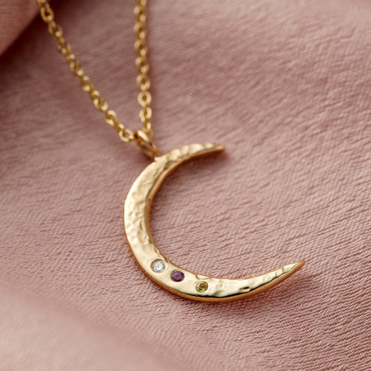 9ct Gold Confetti Birthstone Crescent Moon Necklace