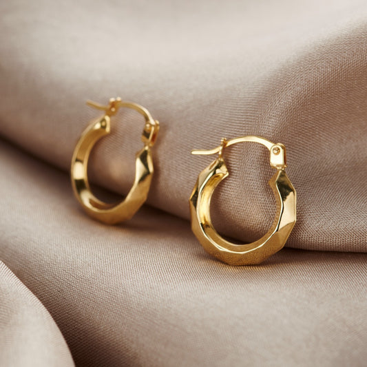 Faceted 9ct Gold Creole Hoop Earrings