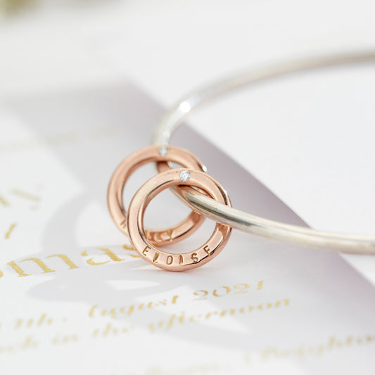 Personalised 9ct Gold & Diamond Two Ring Bangle