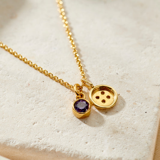 Button & Birthstone Charm Necklace