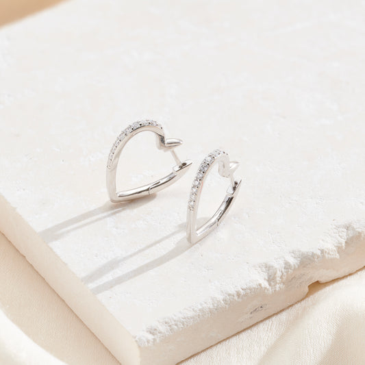 CZ Heart Hoop Earrings