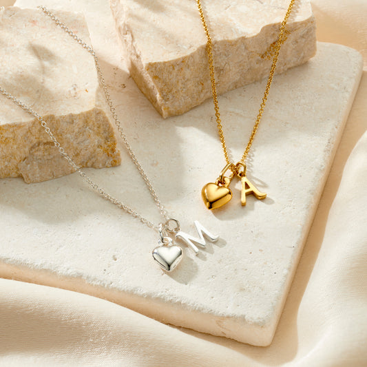 Italic Initial & Heart Charm Necklace