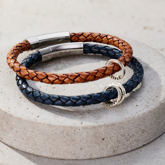 Mens Personalised Plaited Leather Bracelet