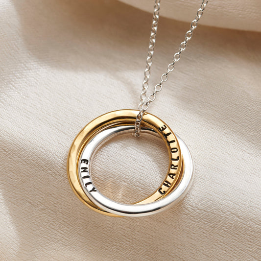 Personalised Mixed 9ct Gold Two Ring Russian Necklace