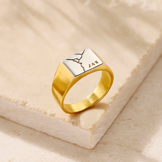 Silver & Gold Personalised Chunky Kintsugi Signet Ring