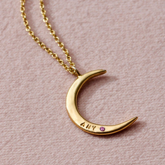 Personalised Birthstone Crescent Moon Necklace