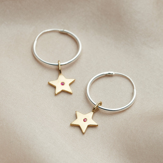 Birthstone Star Hoop Earrings