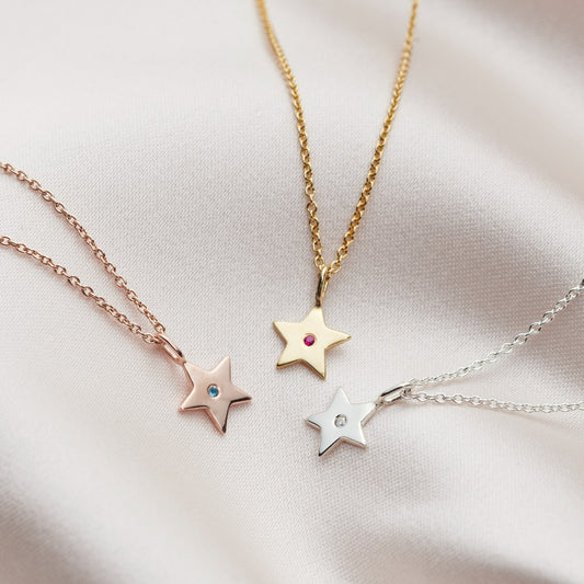 9ct Gold Mini Star Birthstone Necklace