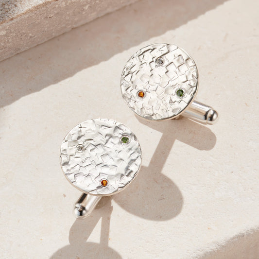 Textured Confetti Birthstone Circle Cufflinks