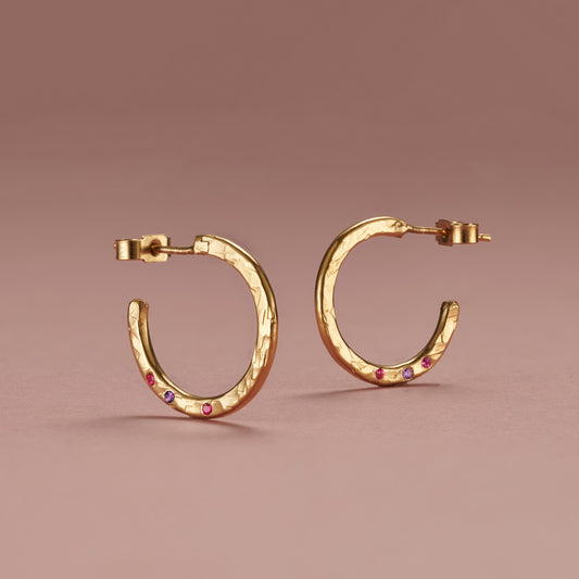 9ct Gold Confetti Birthstone Hoop Earrings