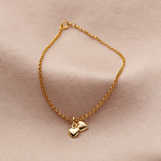 9ct Gold Double Heart Charm Bracelet