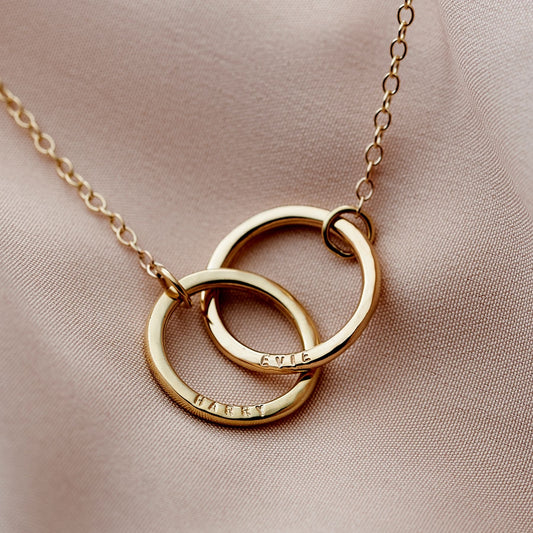 Personalised 9ct Gold Medium Double Hoop Names Necklace