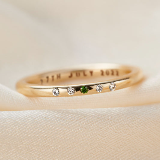 9ct Gold Emerald & Diamond Personalised Wedding Ring