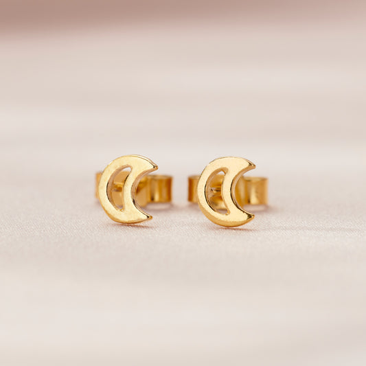 Fine Crescent Moon Stud Earrings