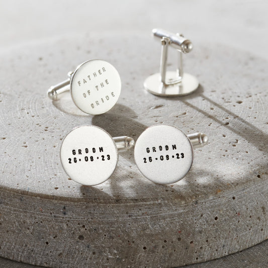 Round Personalised Groom Cufflinks