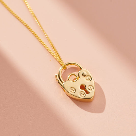 9ct Gold Heart Padlock Charm Necklace