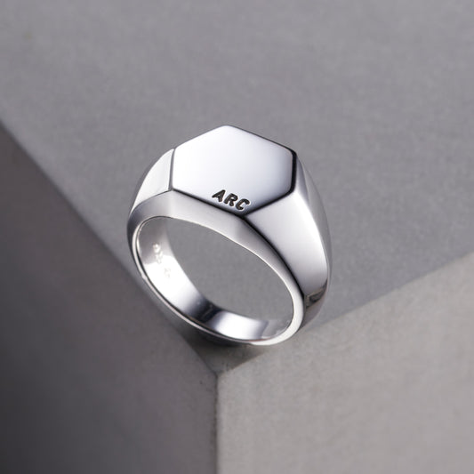 Unisex Personalised Hexagon Signet Ring