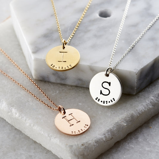 Personalised Initial Birth Disc Necklace