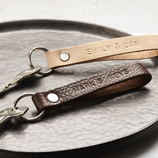 Personalised Handstamped Leather Keyring Loop