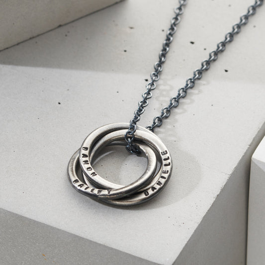 Personalised Men's Oxidised Russian Ring Necklace