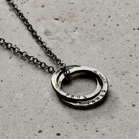 Personalised Men's Textured Two Ring Russian Necklace