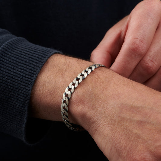 Men's Silver Flat Curb Chain Bracelet