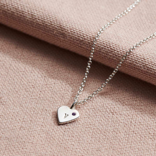 9ct Gold Mini Heart Initial Birthstone Necklace