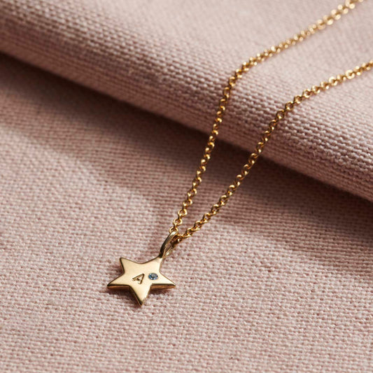 9ct Gold Mini Star Initial Birthstone Necklace