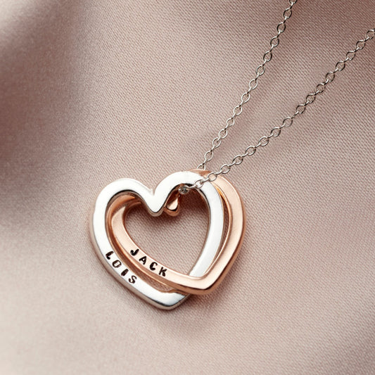 Personalised Interlinking Hearts Necklace With Gold