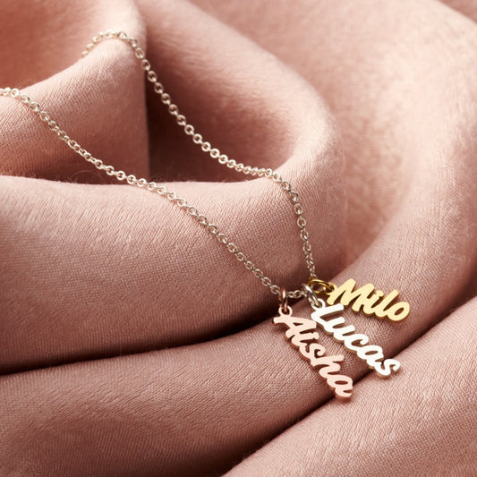 Mixed Gold Family Name Charm Necklace