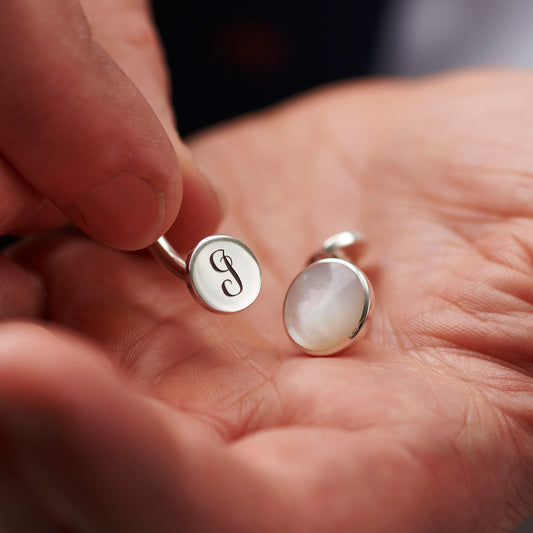 Monogrammed Groomsmen Pearl Cufflinks