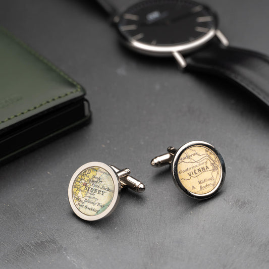 Personalised Round Vintage Map Cufflinks