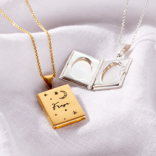 Engraved Celestial Name Locket Necklace