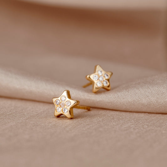 Pavé Star 9ct Gold Stud Earrings with Cubic Zirconia