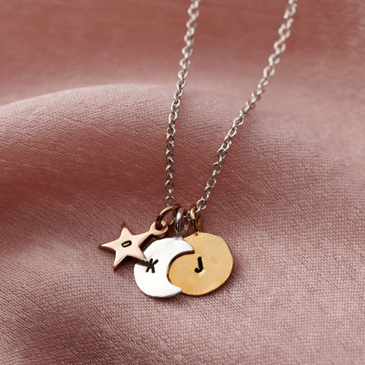 Personalised Mixed Gold Sun Moon & Star Necklace