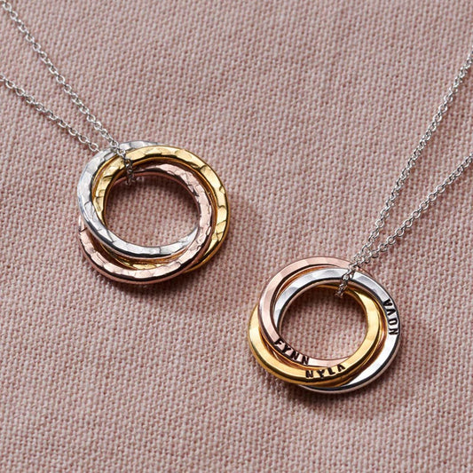 Personalised Textured Mixed Gold Russian Ring Necklace