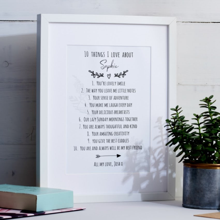 Personalised '10 Things I Love About You' Print