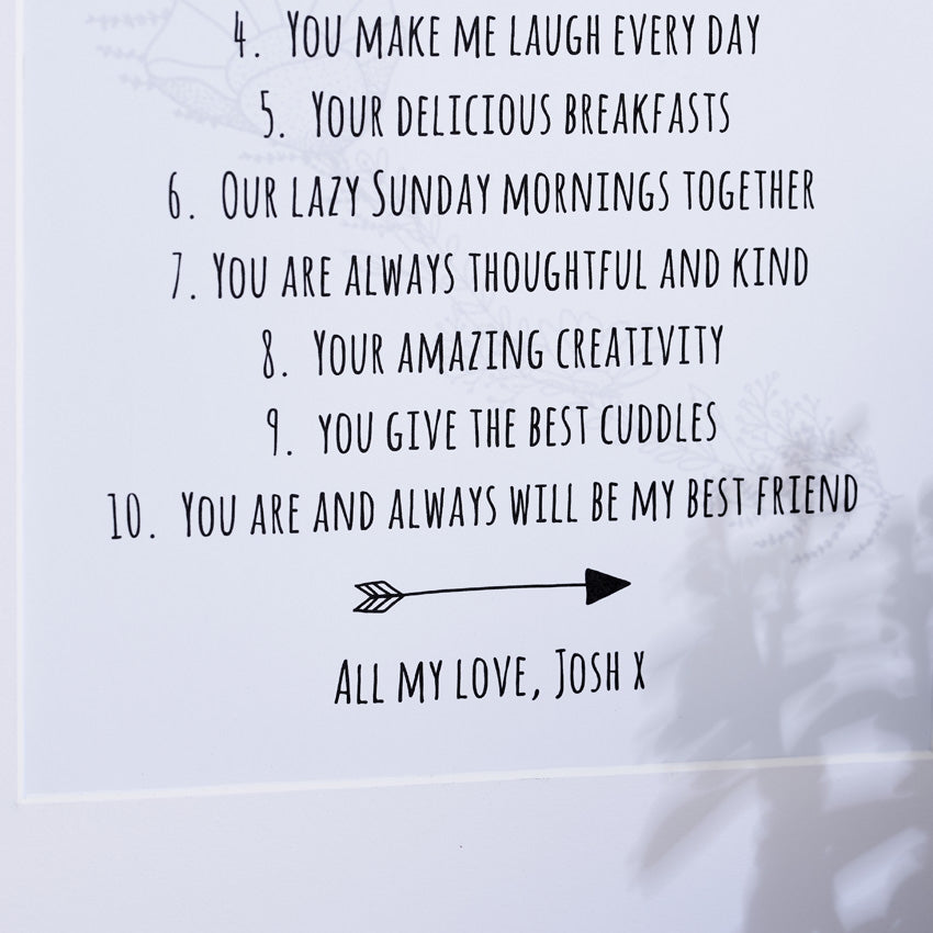 Personalised '10 Things I Love About You' Print