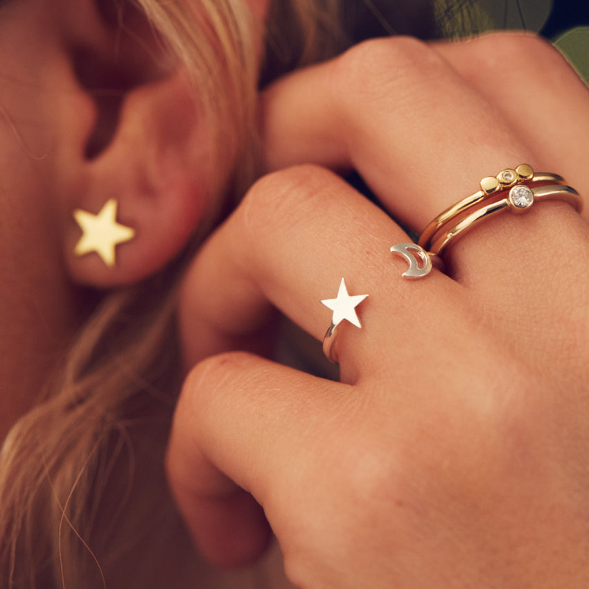 Personalised Moon & Star Open Ring