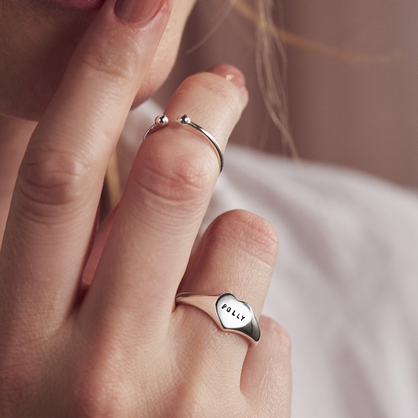 Personalised Handstamped Heart Signet Ring