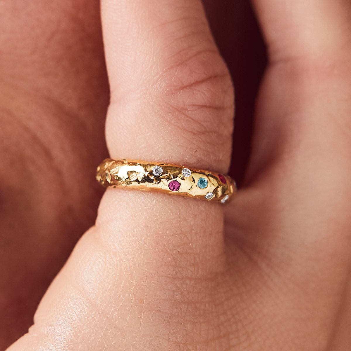 Personalised 9ct Gold Diamond & Birthstone Confetti Ring