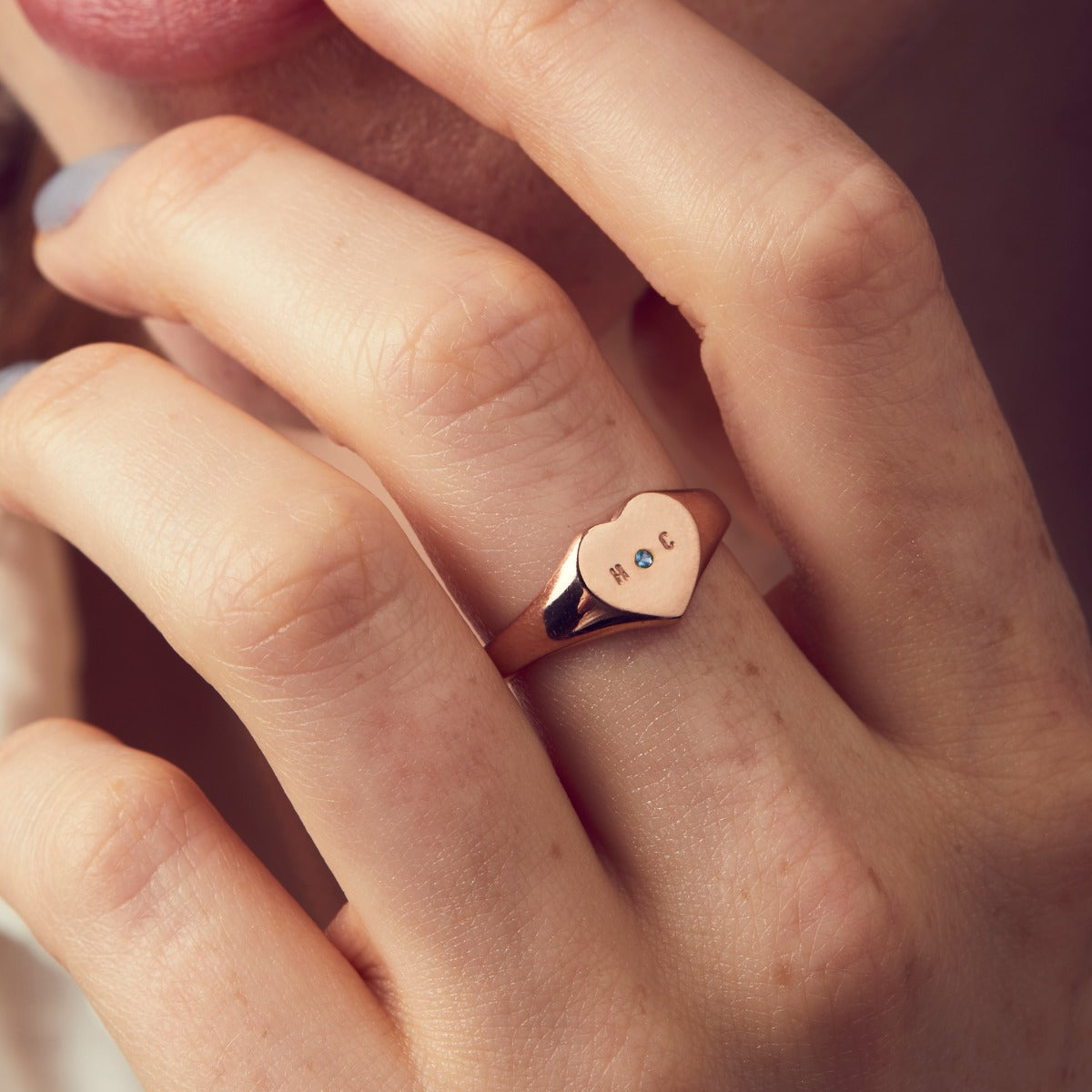 Personalised Birthstone Heart Signet Ring